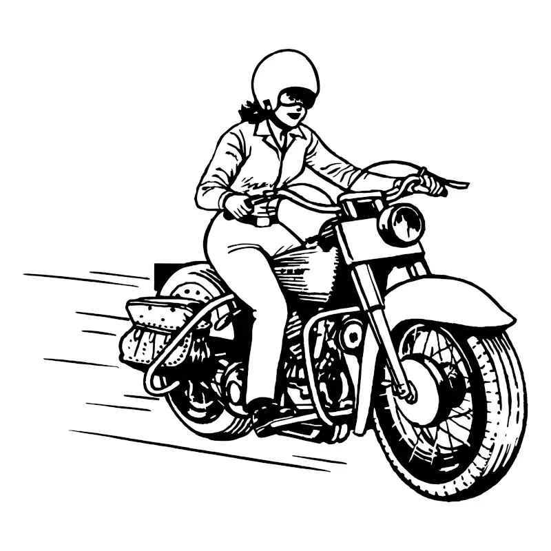 Cool Lady on a Motorbike Line Drawing